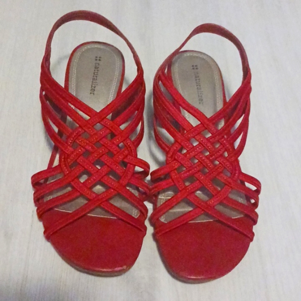 Women's Naturalizer Red Strappy Wedge Sandals - Size 8.5